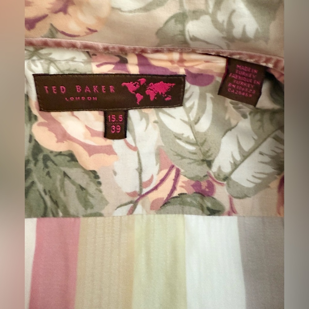 TED BAKER LONDON Mens 15.5/39 Flip Cuff Striped French Cuff Pearl Buttons Sheen - Picture 12 of 14